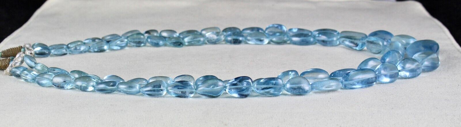 TOP NATURAL BLUE AQUAMARINE BEADS CABOCHON 2 LINE 628 CARATS GEMSTONE NECKLACE