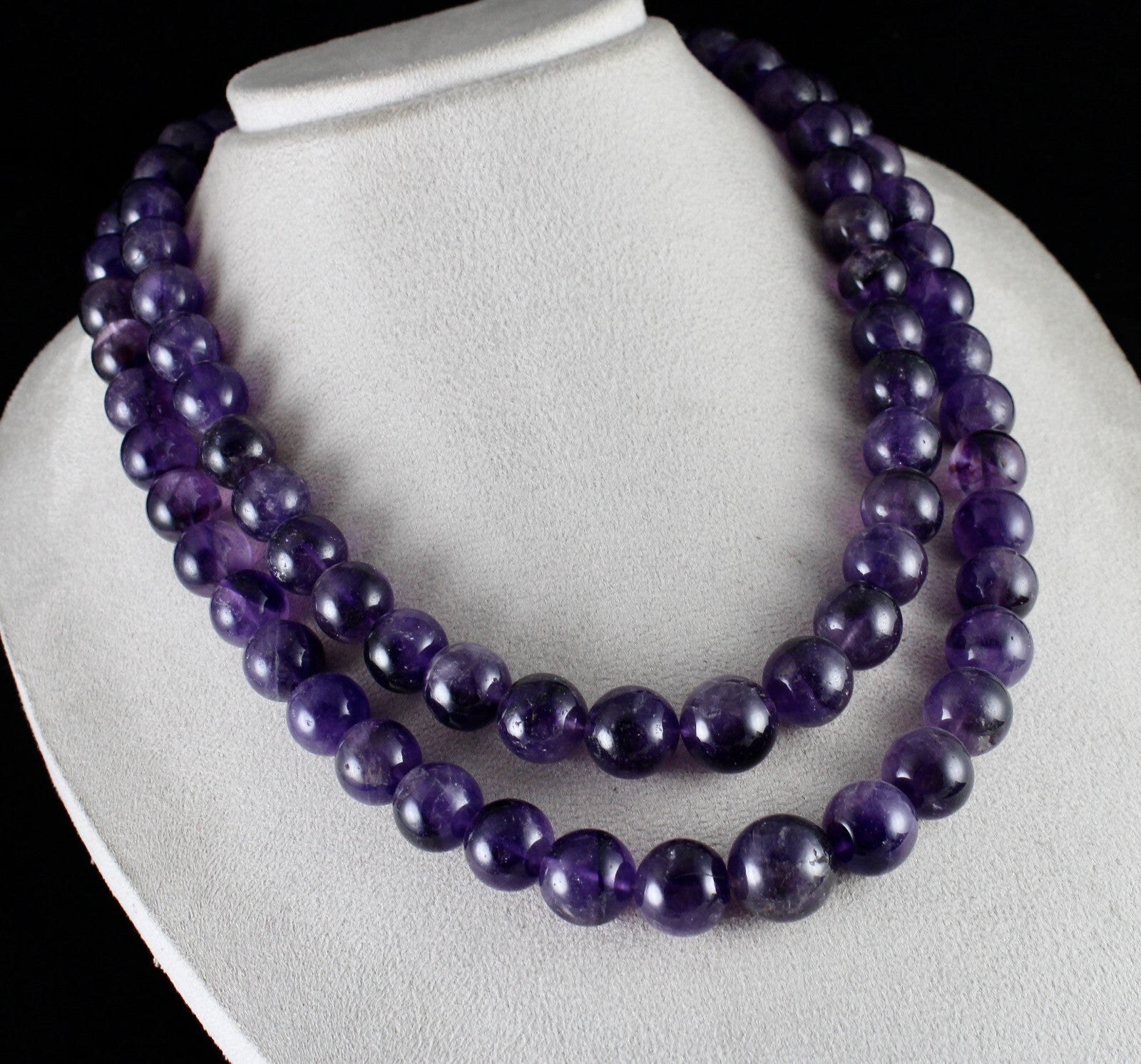 Big Natural Amethyst Beads Necklace Round 17mm 1524 Ct Purple Gemstone Finest 2l
