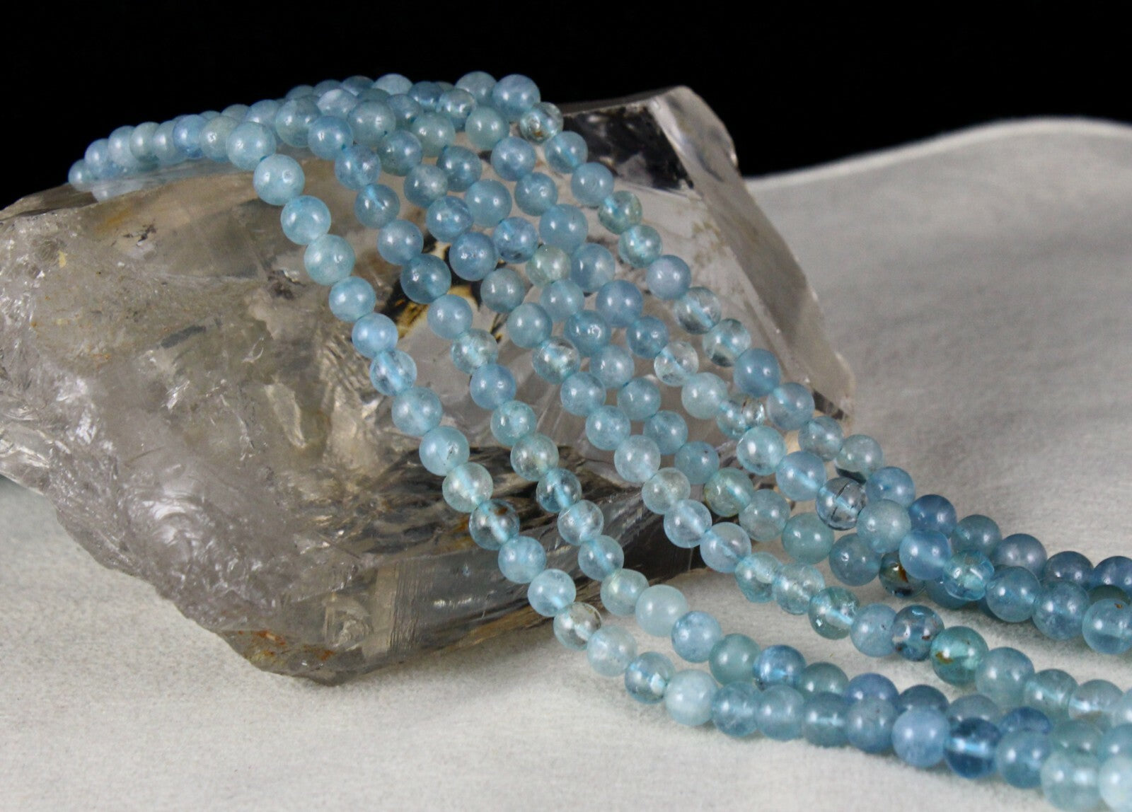 Natural Multi Aquamarine Round Beads Necklace 358 Ct 3 Line Gemstone