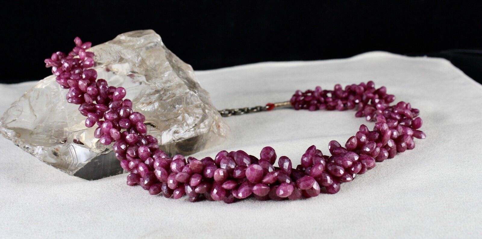 NATURAL CERTIFIED RUBY BEADS TEARDROPS 4 LINE 768 CTS GEMSTONE SILVER NECKLACE