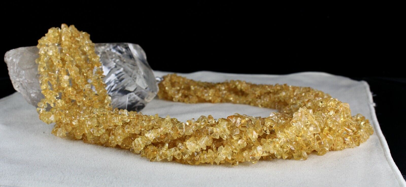 NATURAL YELLOW CITRINE UNCUT BEADS 10 LINE 1327 CARATS GEMSTONE SILVER NECKLACE