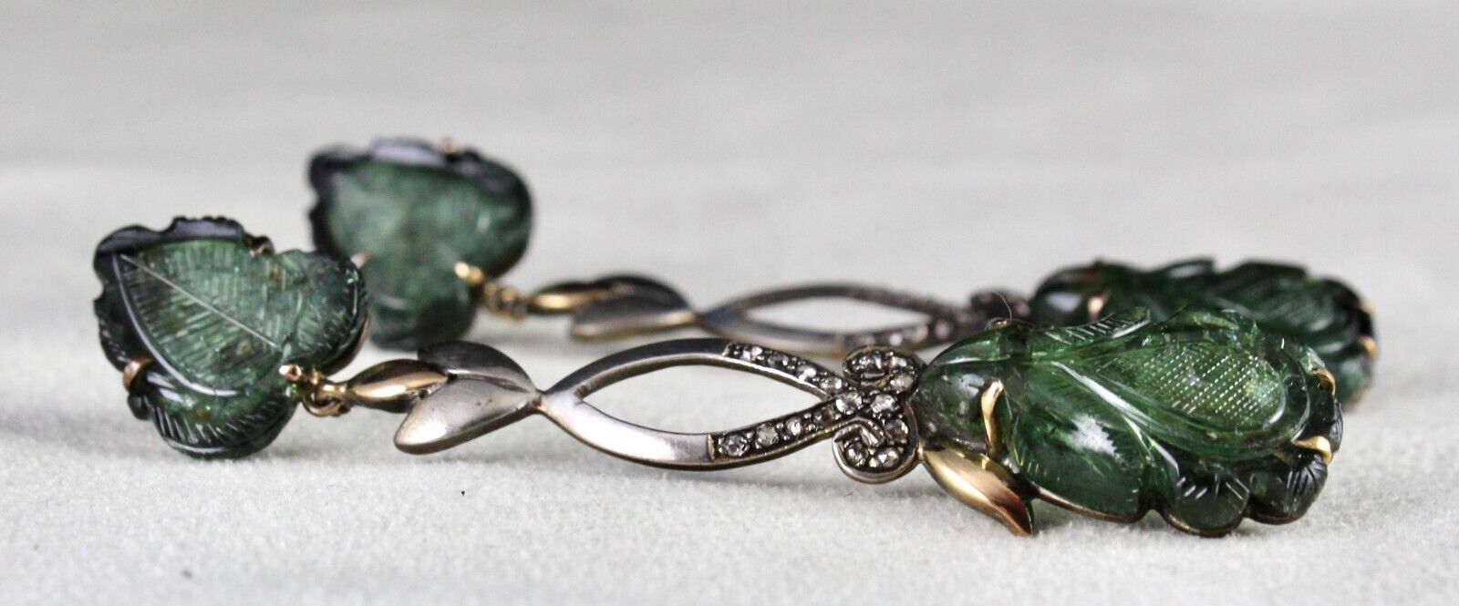 Natural Green Tourmaline Stone Diamond 18k Gold Silver Dangle Victorian Earring
