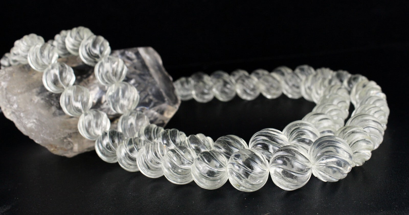 Certified Natural Rock Crystal Quartz Carved Beads Necklace 2049 Ct Rare Gem