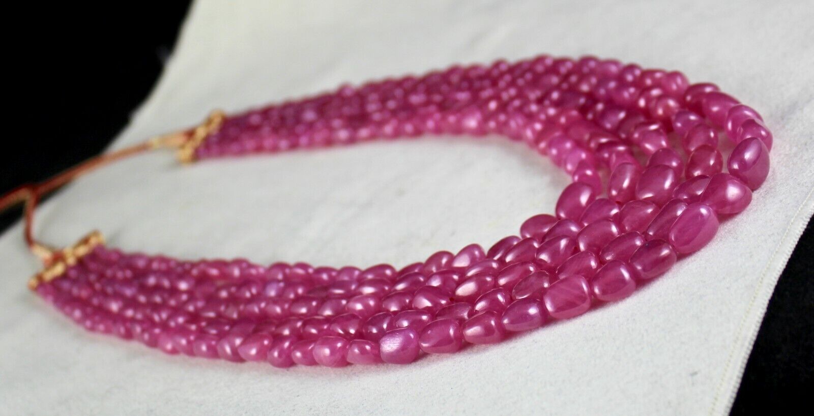 NATURAL UNTREATED RUBY LONG BEADS 5 LINE 1087 CARATS LADIES GEMSTONE NECKLACE