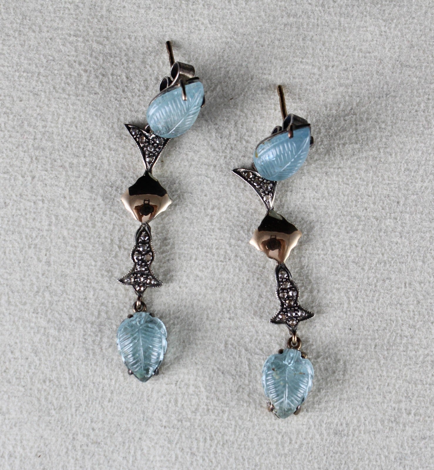 Certified Natural Blue Aquamarine 10ct Diamond Sterling Silver Victorian Earring