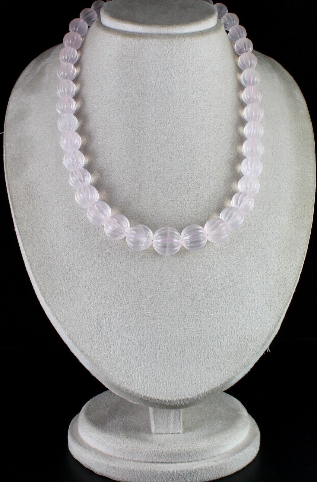 Rose Quartz Beaded Carved Necklace 1 L 750 Carats Natural Gemstone Silver clasp