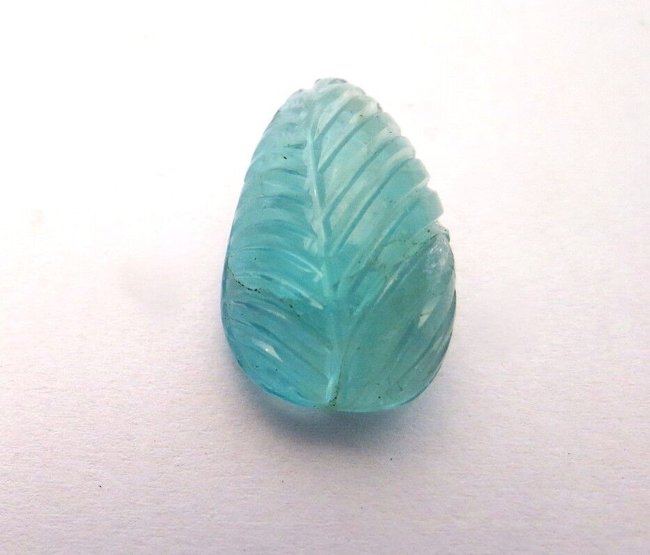 Natural Blue Aquamarine Carved Pear Leaf 26x16mm 31.80 Ct Gemstone Ring Pendant