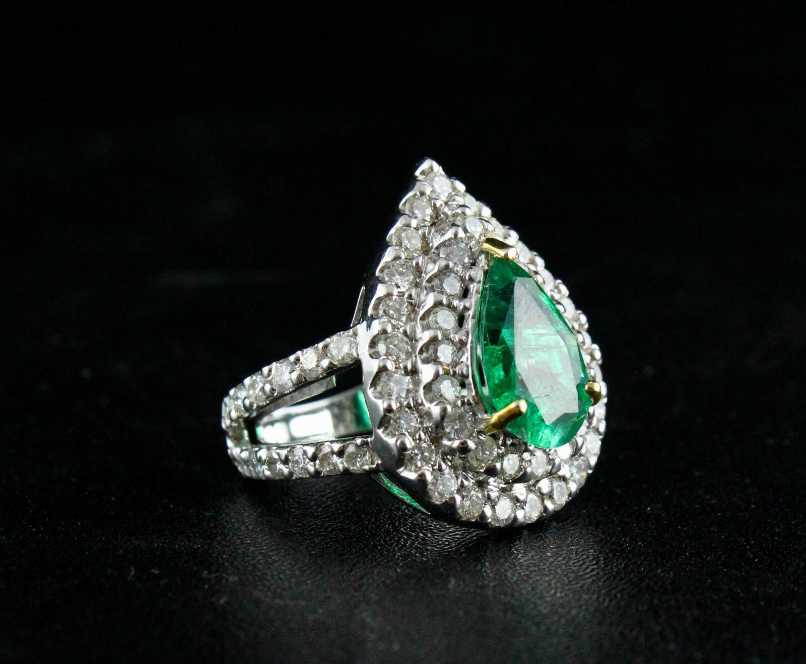 Certified 2.51 Ct Natural Diamond Emerald Pear Ring Ladies 18k White Gold