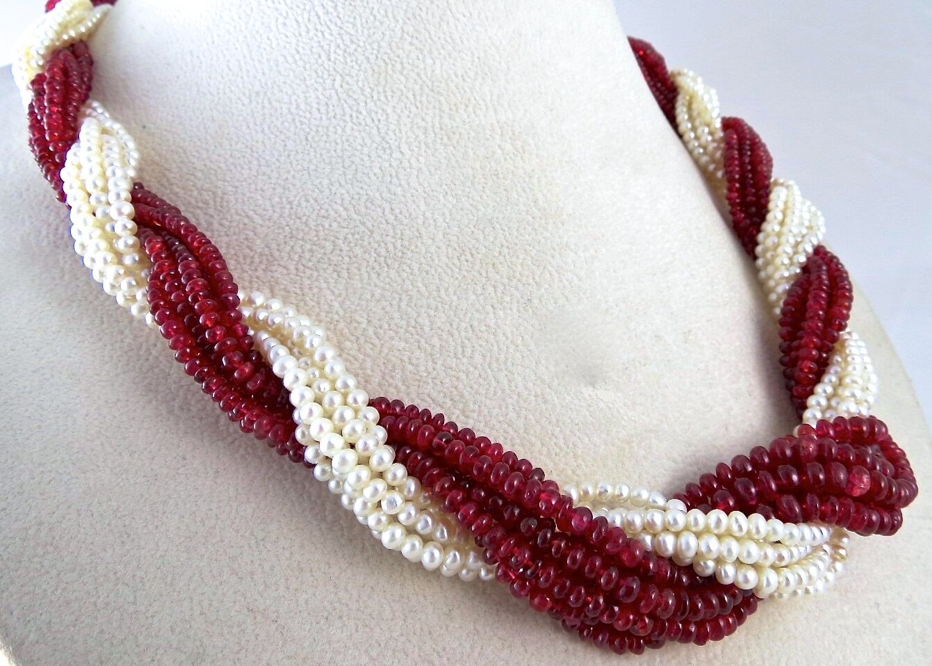Natural Red Spinel Fresh water Pearl Bead Round 592 Ct Twisted Gemstone Necklace