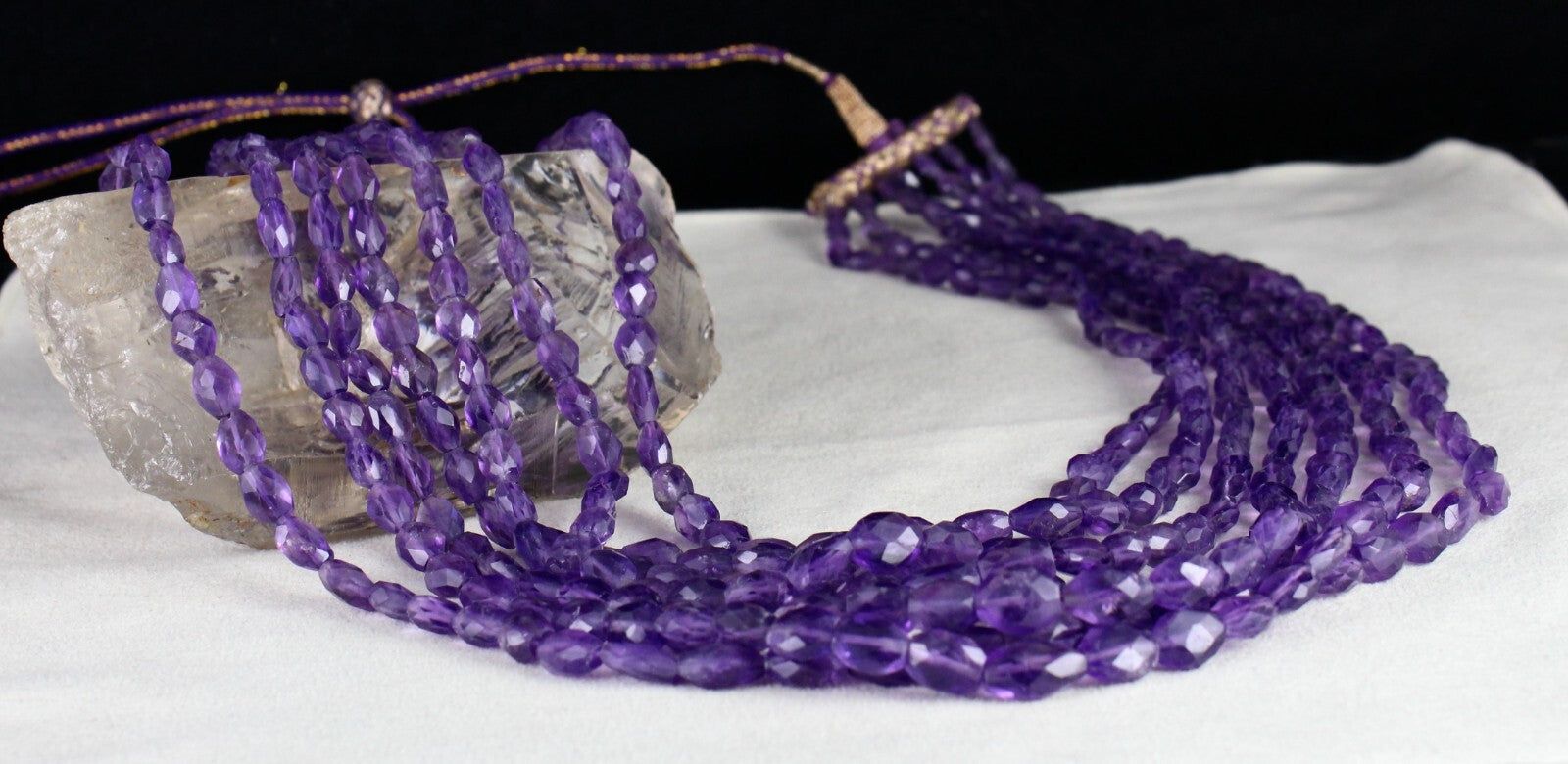 Natural Amethyst Faceted Beads Necklace 817 Ct Long 7" Purple Gemstone