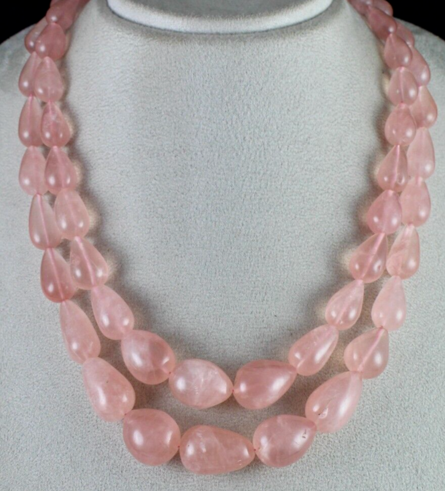 NATURAL ROSE QUARTZ BEADS DROPS CABOCHON 2 L 1002 CTS GEMSTONE FASHION NECKLACE