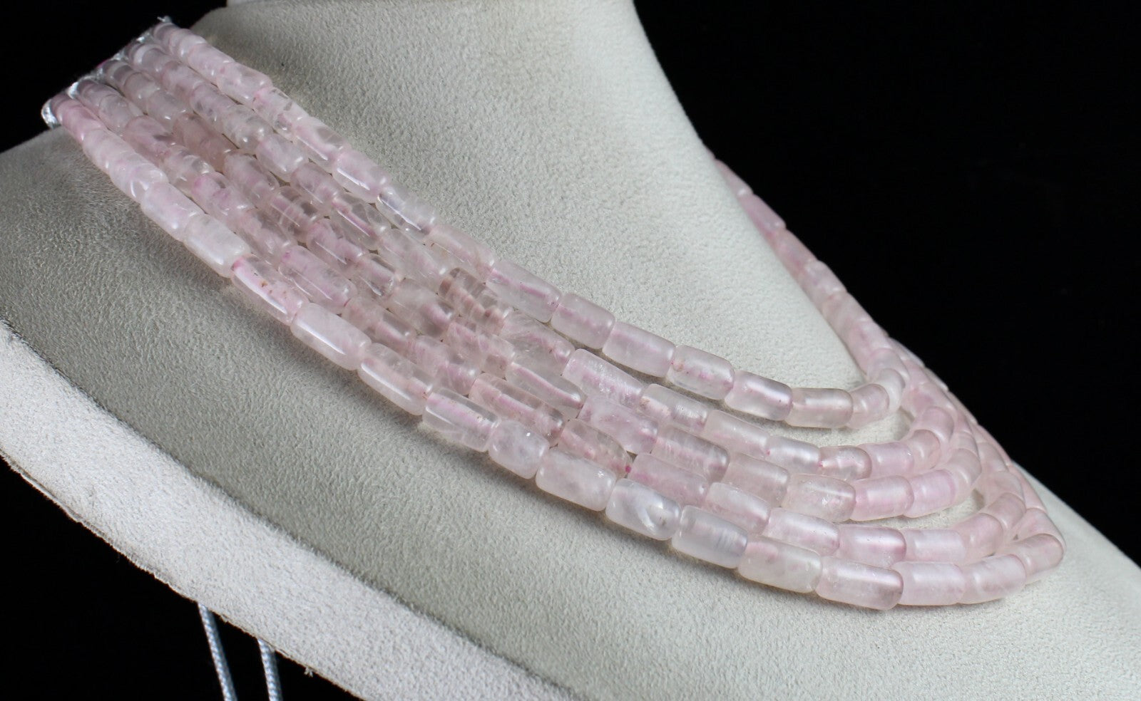 Antique Fashion Necklace Natural Pink Rose Quartz Tube Beads 1173 Ct Gemstone