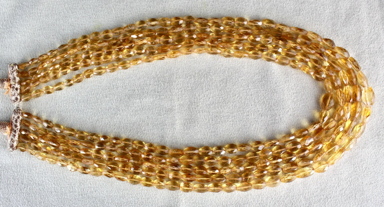 Natural Citrine Faceted Beaded Necklace 409 Ct 5 Line Long Gemstone Strings
