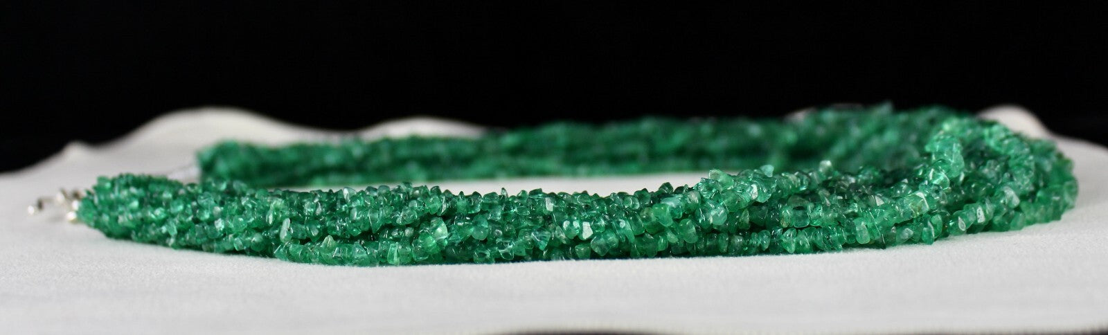 Vintage Natural Emerald Necklace 14L 890 Ct Certified Bead Gemstone Silver Clasp