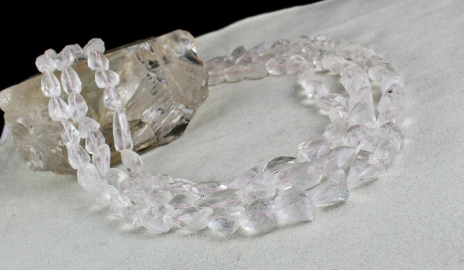 NATURAL PINK AQUAMARINE FACETED TUMBLE BEADS 3 LINE 1094 CARAT GEMSTONE NECKLACE