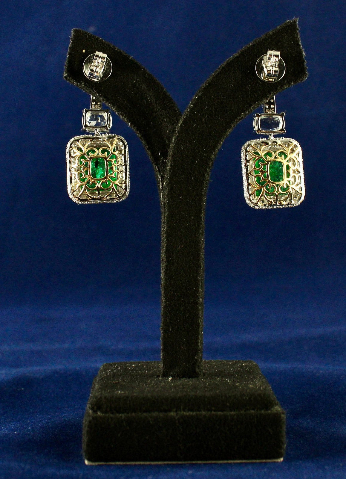 Certified Natural Emerald Cabochon Diamond Earrings 18k Gold Dangle Fine Jewelry