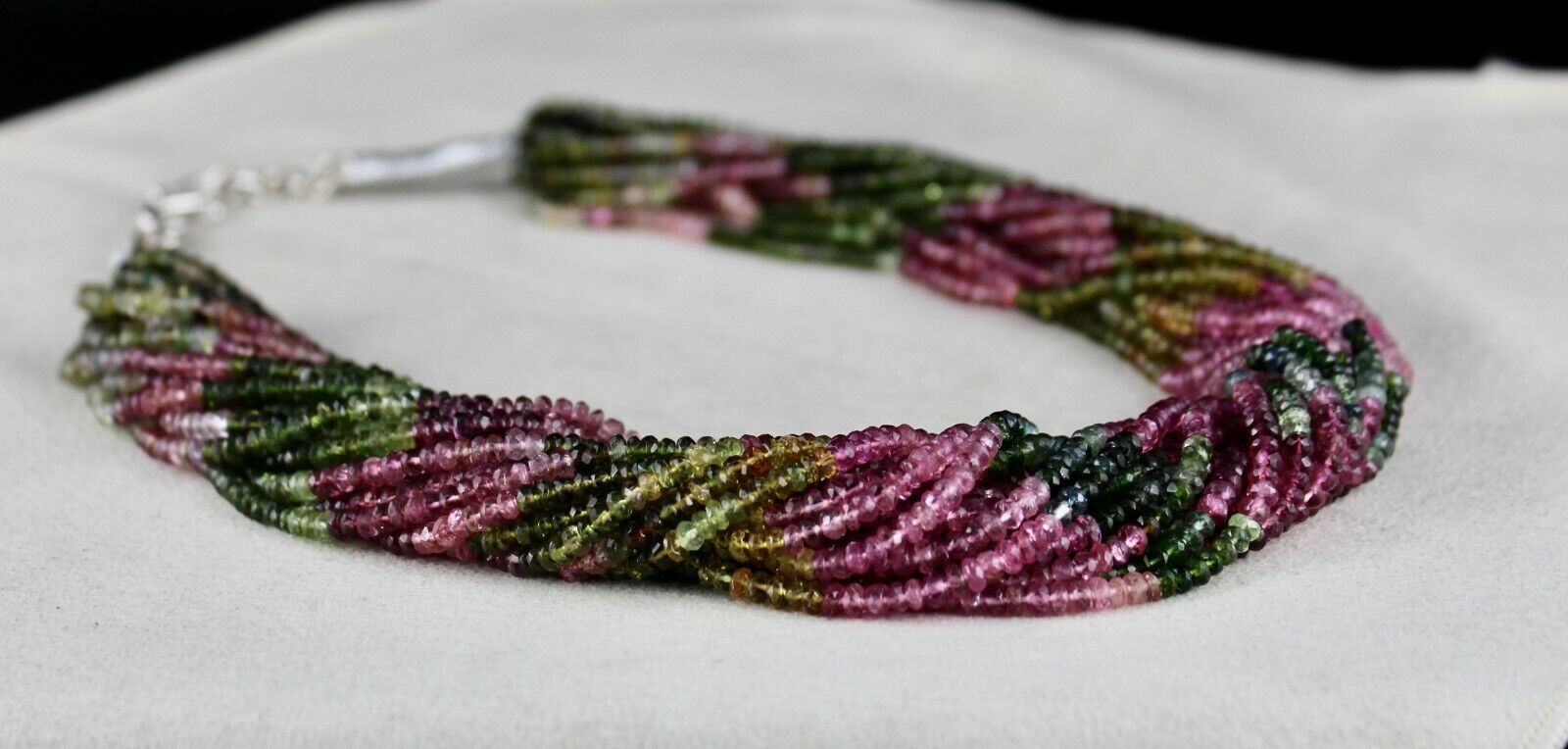 NATURAL MULTI TOURMALINE BEADS 20 LINE 802 CTS FACETED ROUND GEMSTONE NECKLACE