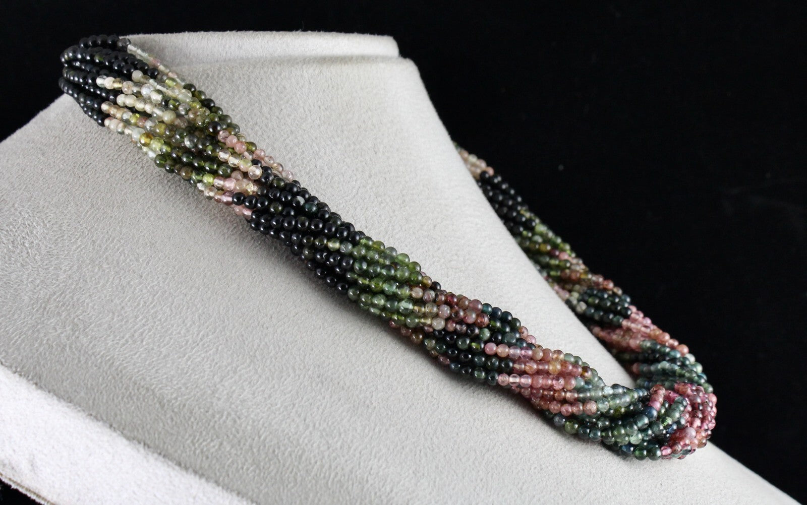 Natural Multi Tourmaline 575 Ct Beads Necklace Sterling Silver For Women