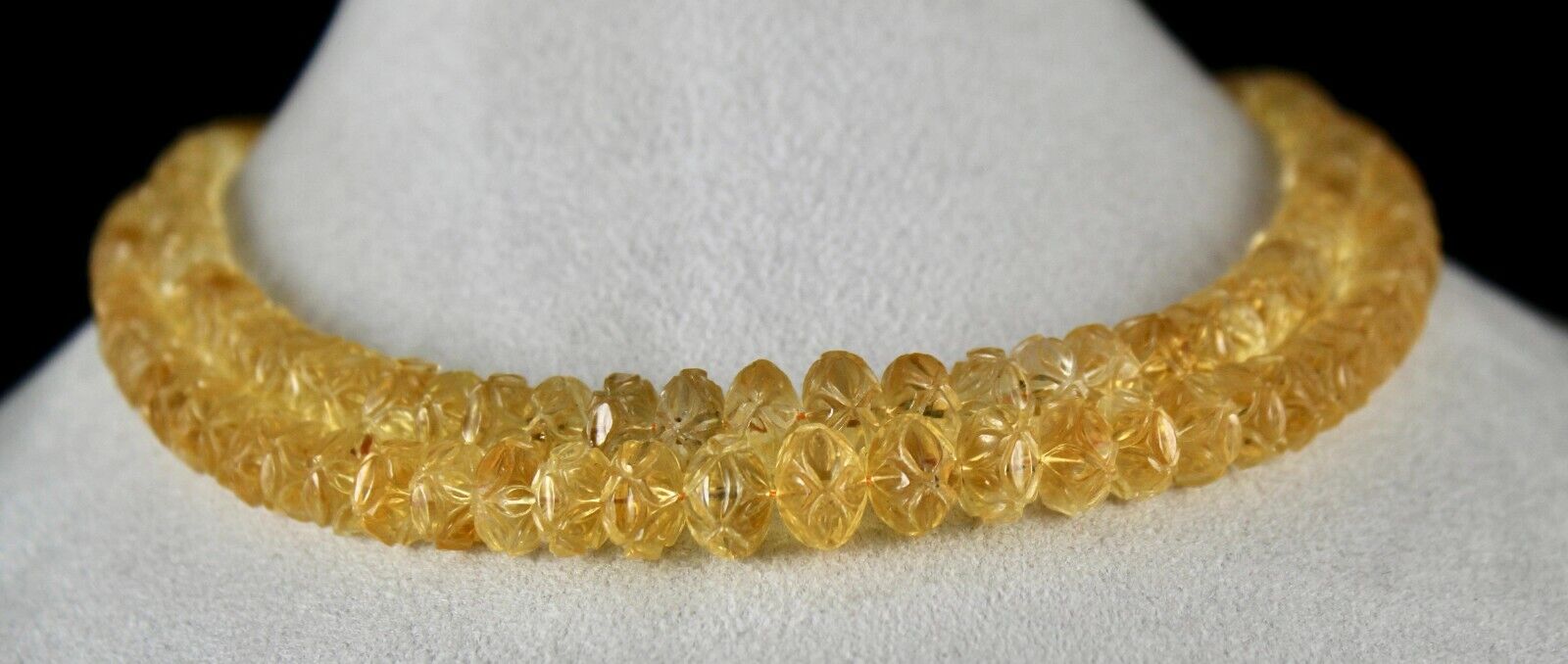 Natural Yellow Citrine Beads Carved Round 2 L 514 Ct Gemstone Vintage Necklace