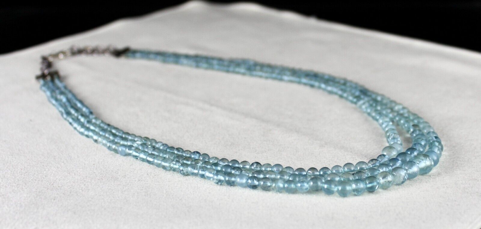 NATURAL AQUAMARINE BEADS ROUND 3 LINE 225 CARATS GEMSTONE BEADED NECKLACE