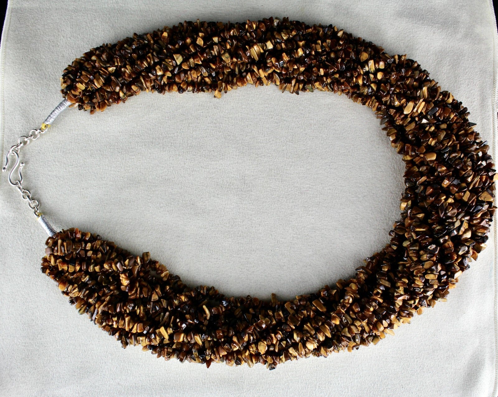 Natural Tiger Eye Beads 2189ct Sterling Silver Necklace Uncut Gemstone