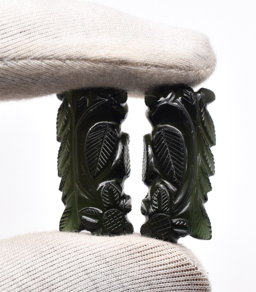 Natural Green Tourmaline 47.91 Ct Engraved Gemstone Pair For Earring Design