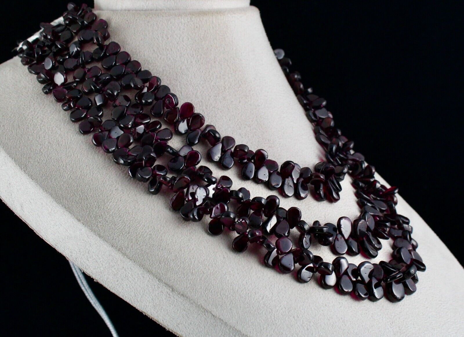 NATURAL RED GARNET BEADS FANCY PEAR 3 LINE 1248 CARATS GEMSTONE FINE NECKLACE
