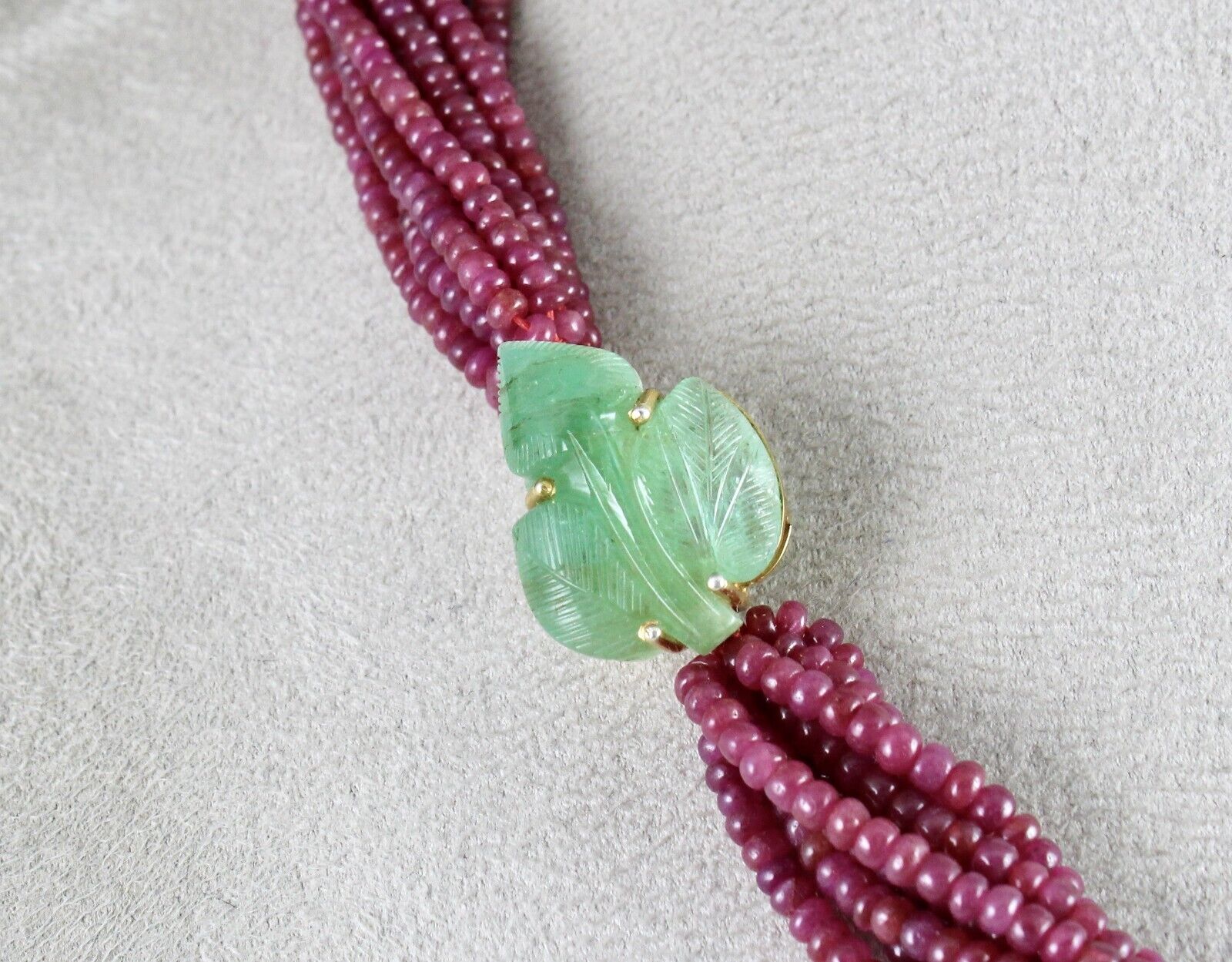 Natural Ruby Beads Colombian Emerald Carved 510 Ct Silver Designer Necklace