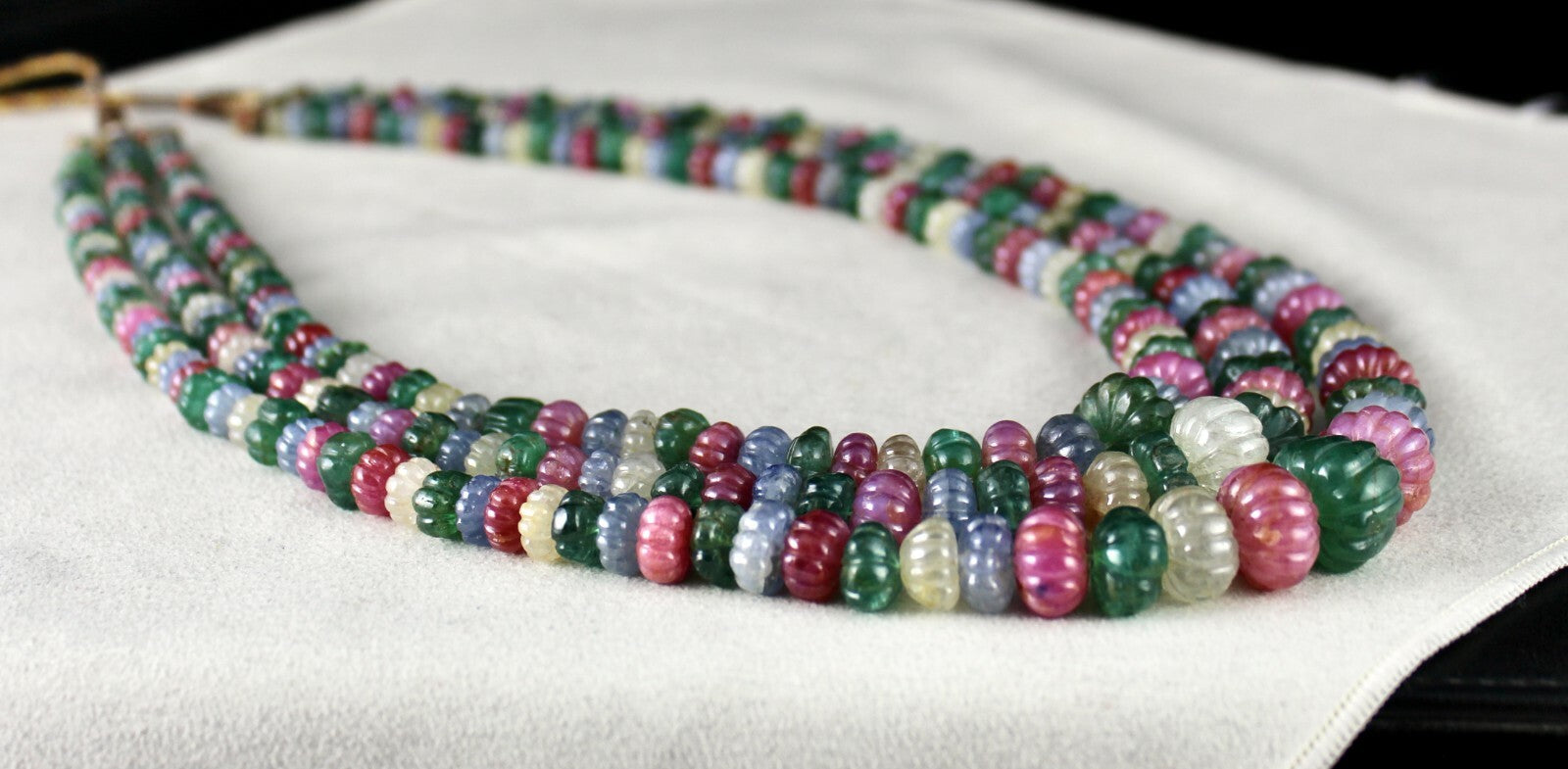Certified Natural Emerald Ruby Sapphire 1173 Ct Carved Necklace For Women