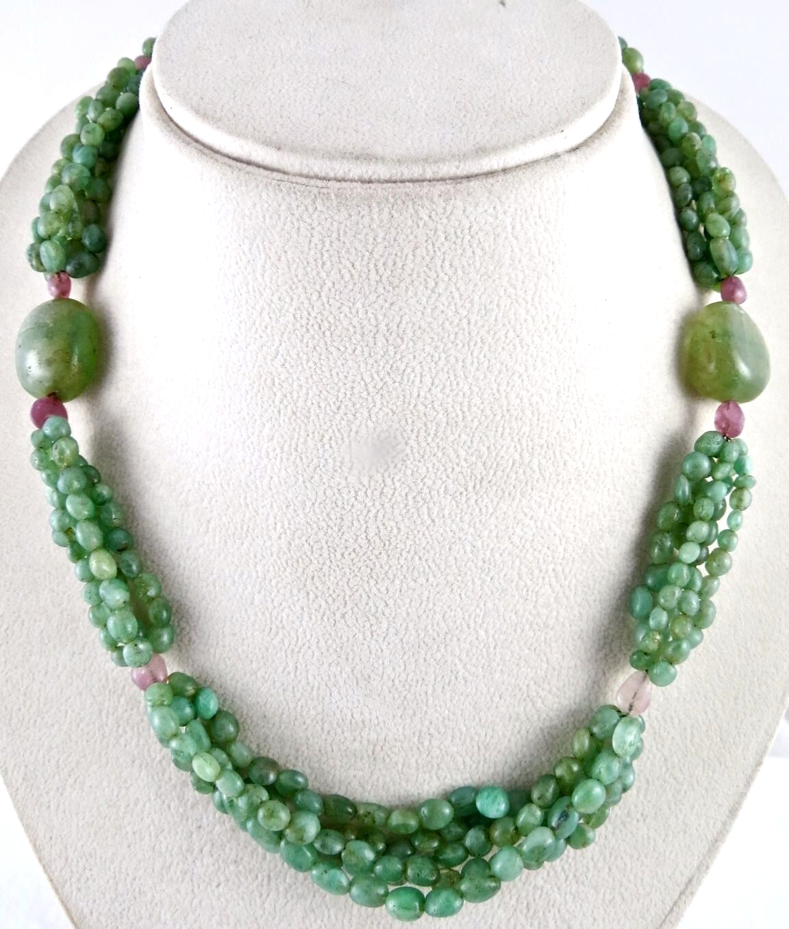 Antique Ruby Emerald 385 Ct Fine Gemstone Beaded Necklace, Party Designer Women