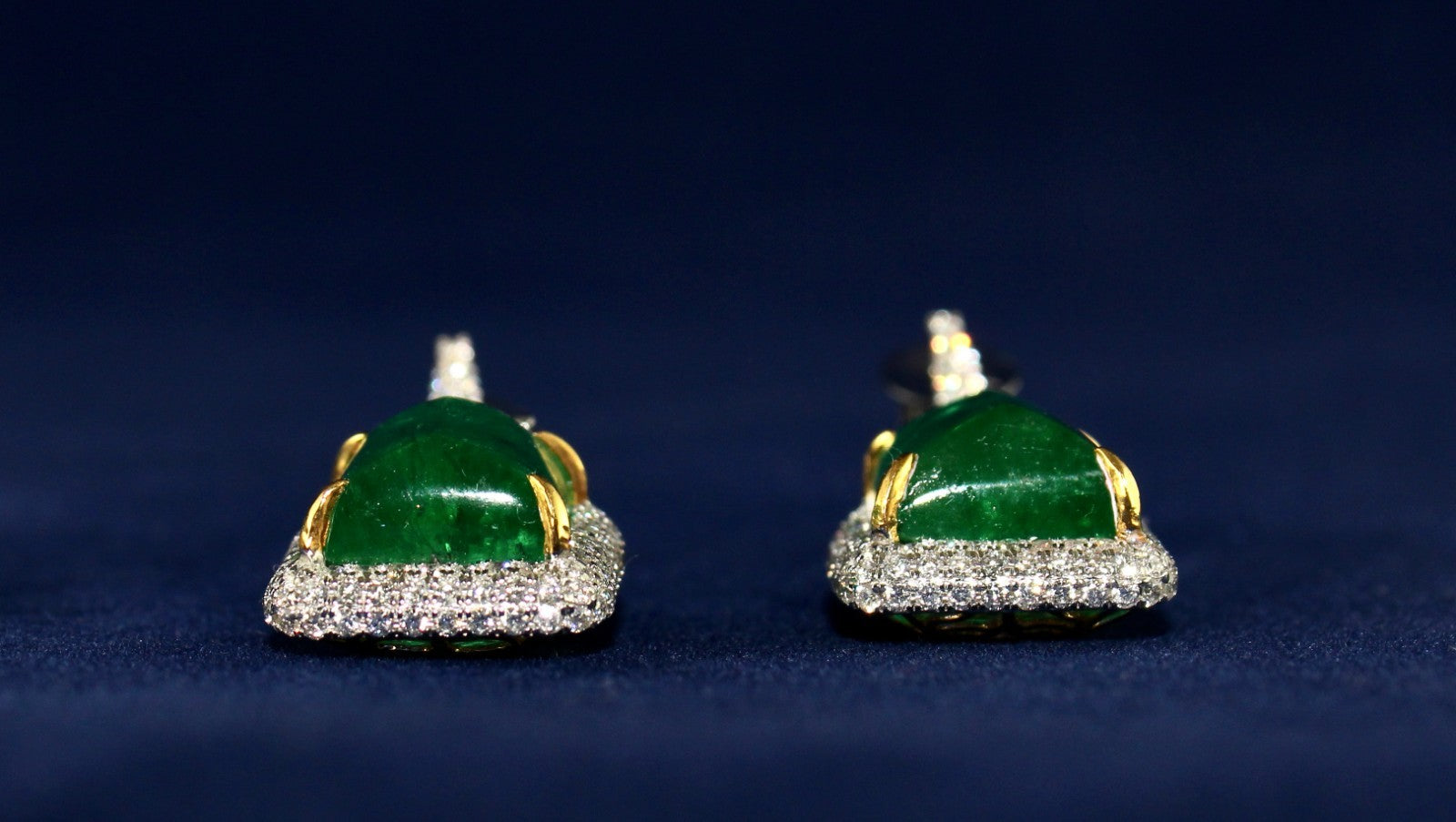 Certified Natural Emerald Cabochon Diamond Earrings 18k Gold Dangle Fine Jewelry