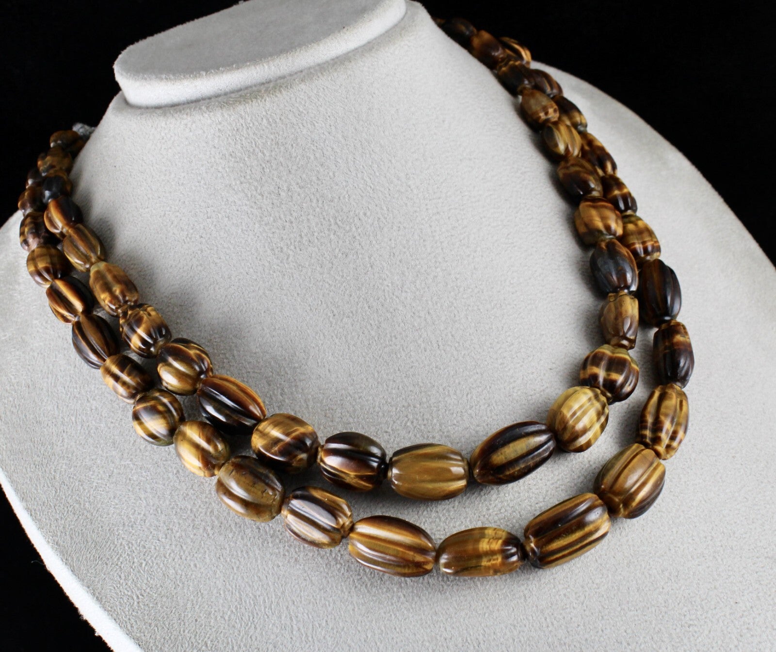 Natural Tiger's Eye Carved 785ct Beads Gemstone Ladies Antique Necklace