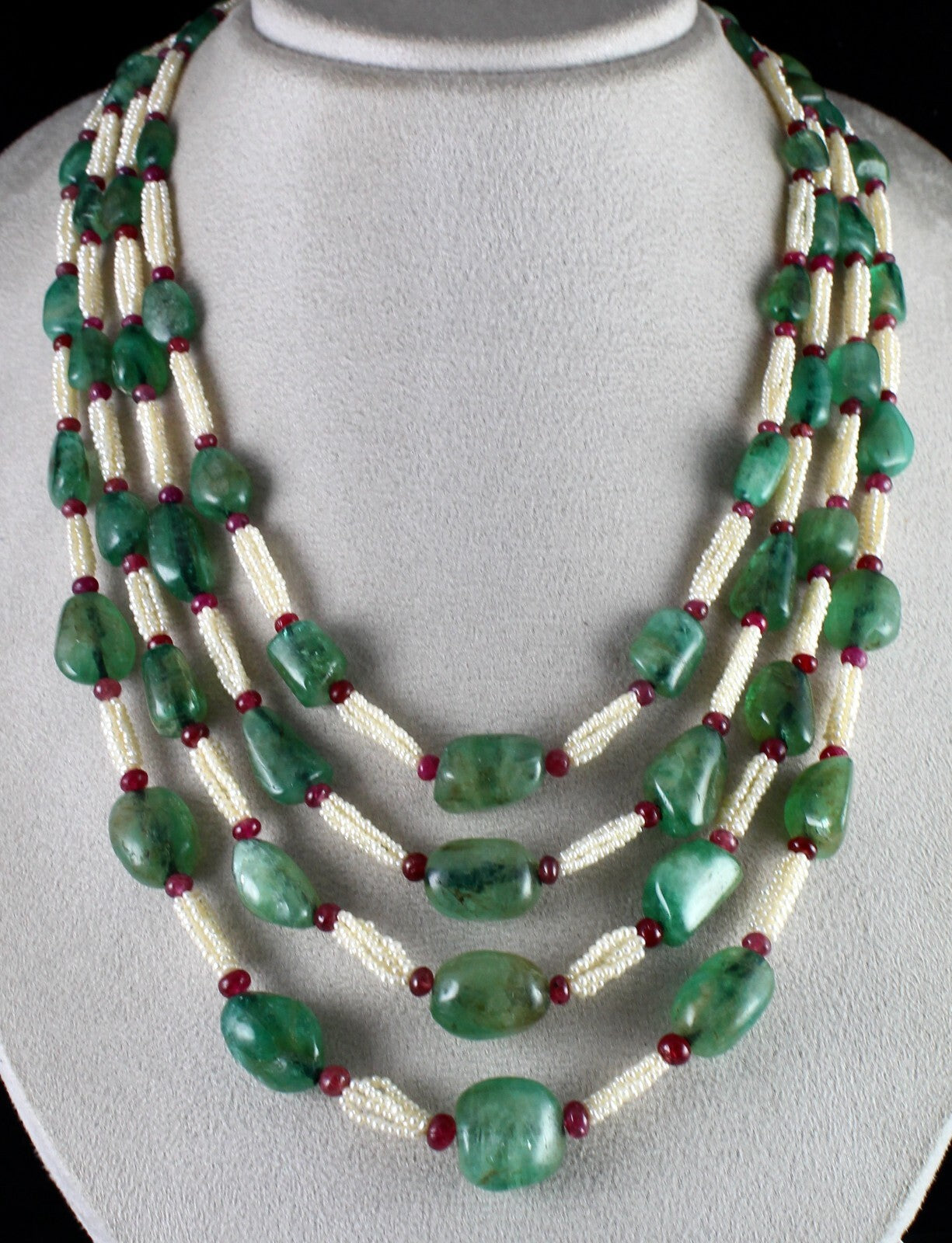 Vintage Natural Emerald 826 Ct Pearl Ruby Beaded Wedding Necklace For Women