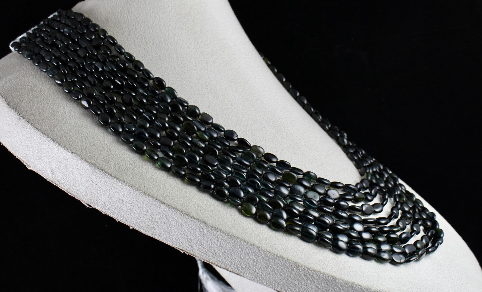 Certified Elegant Black Tourmaline 925 Ct Long Beads Gemstone Necklace For Women