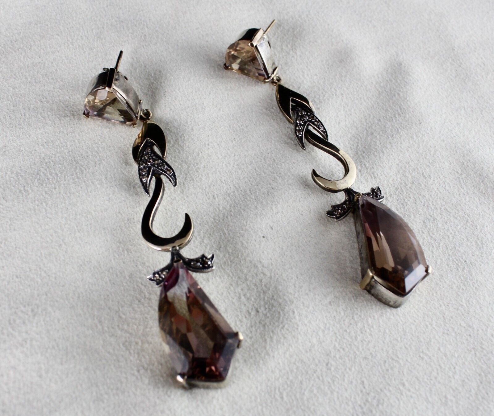 Natural Ametrine Cut 18K Gold Diamond & 925 Silver Victorian Statement Earring