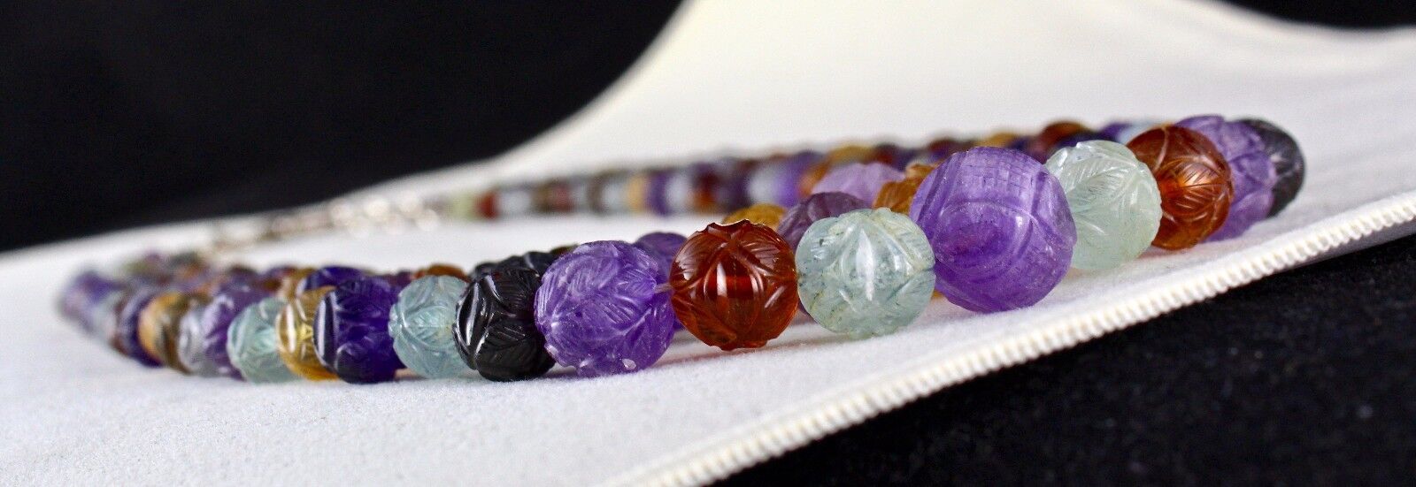 NATURAL MULTI AMETHYST CITRINE AQUAMARINE BEADS CARVED 708 CTS GEMSTONE NECKLACE