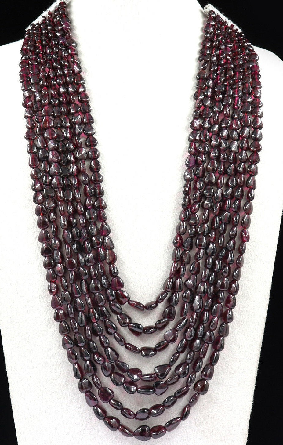 Natural Garnet 1185ct Cabochon Beads Fashion Necklace 7 Line Gemstone