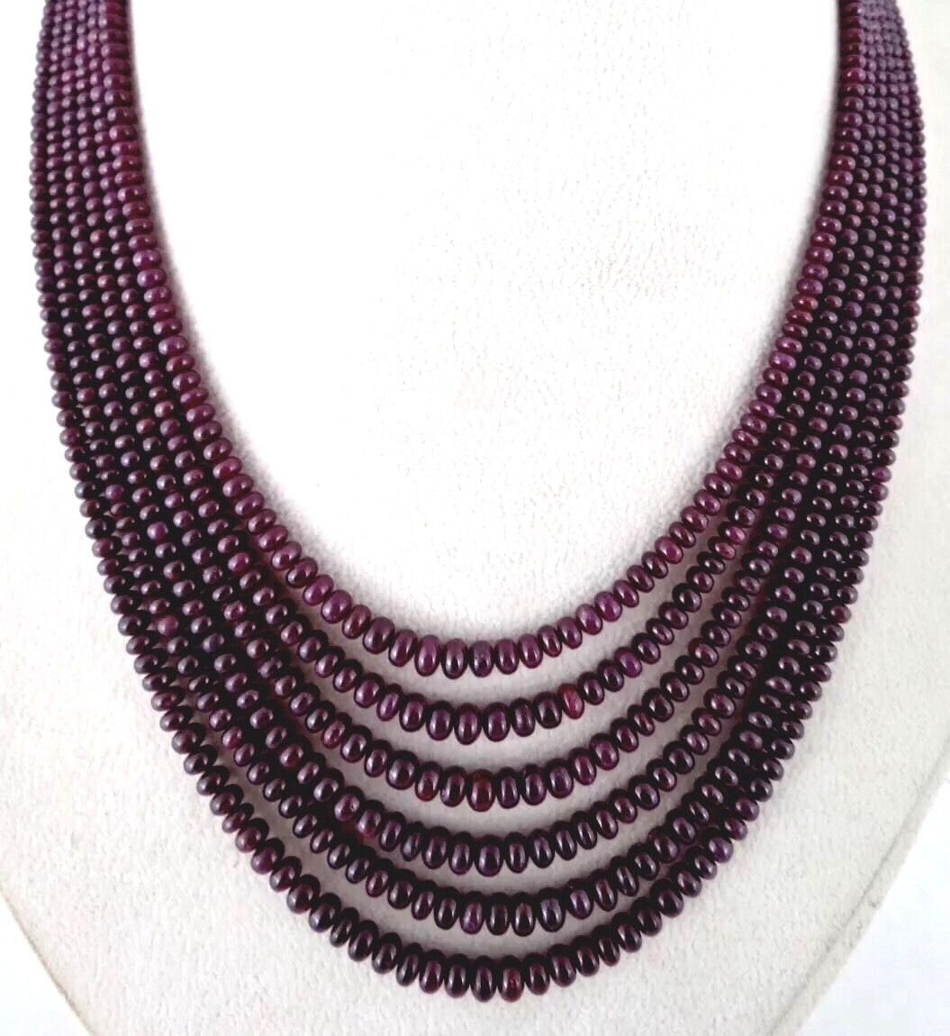 Natural Untreated Ruby Beads Round 6 Line 451 Carats Precious Gemstone Necklace