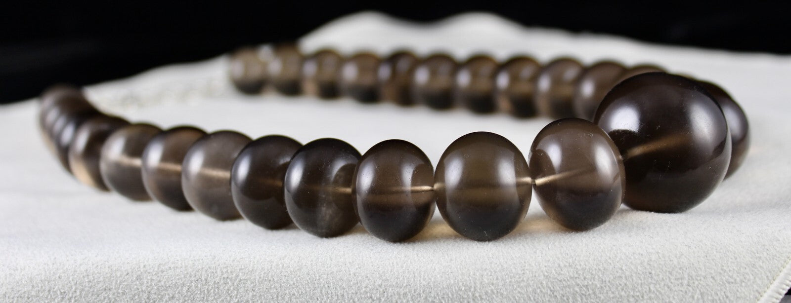 Natural Smoky Quartz 1633 Ct Round Beads Sterling Silver Gemstone Necklace