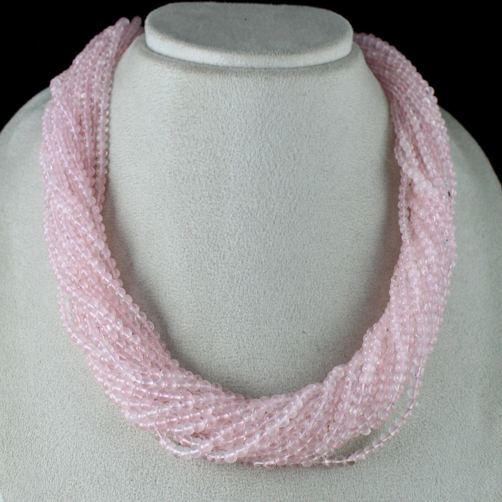 NATURAL PINK ROSE QUARTZ ROUND BEADS 18 LINE 1175 CARATS SEMI-PRECIOUS NECKLACE