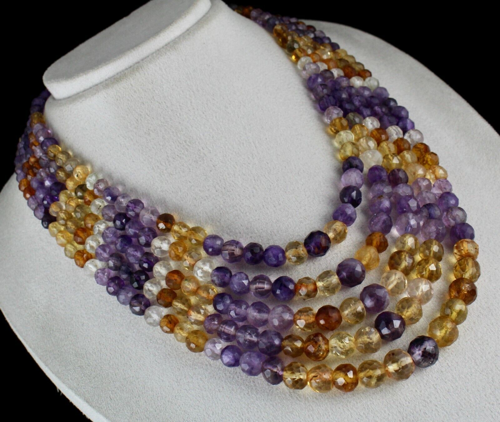 NATURAL CITRINE AMETHYST FACETED MULTI BEADS 5L 1085 CARATS GEMSTONE NECKLACE