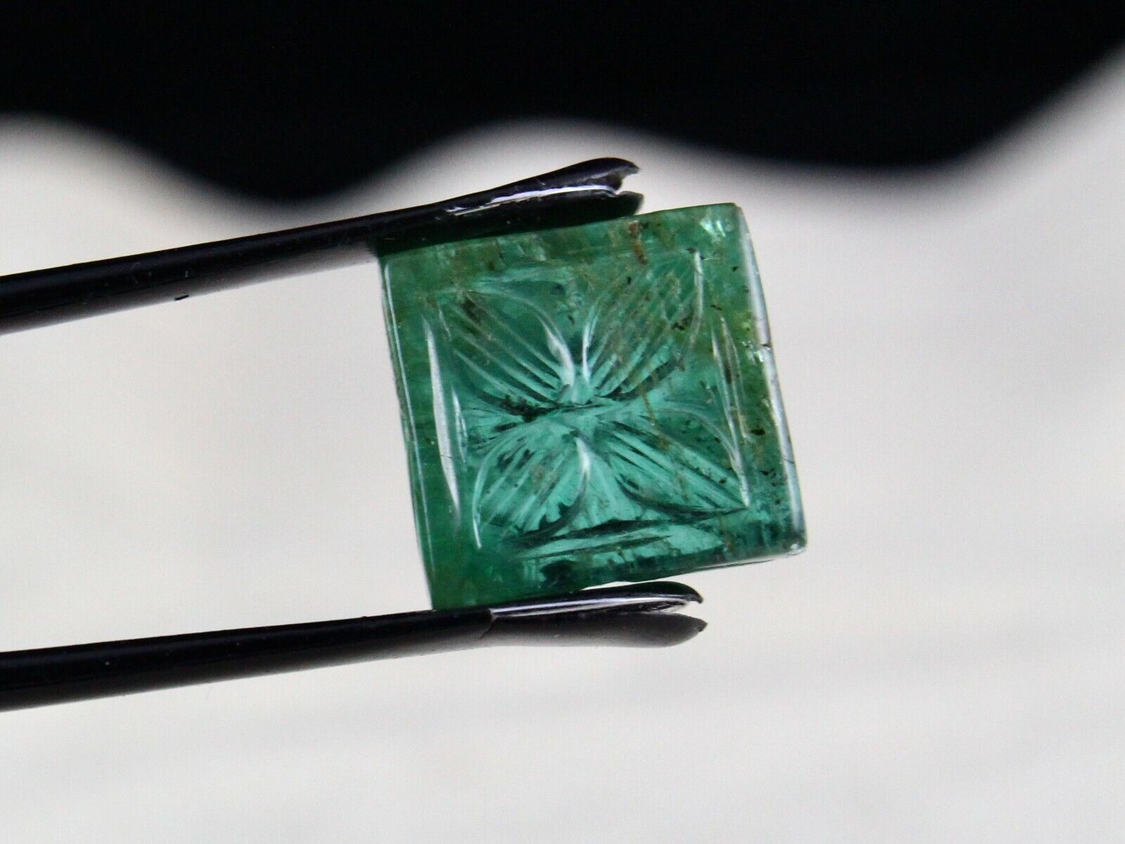 Natural Zambian Emerald Carved Square 10 Carats Gemstone Designing Pendant Ring