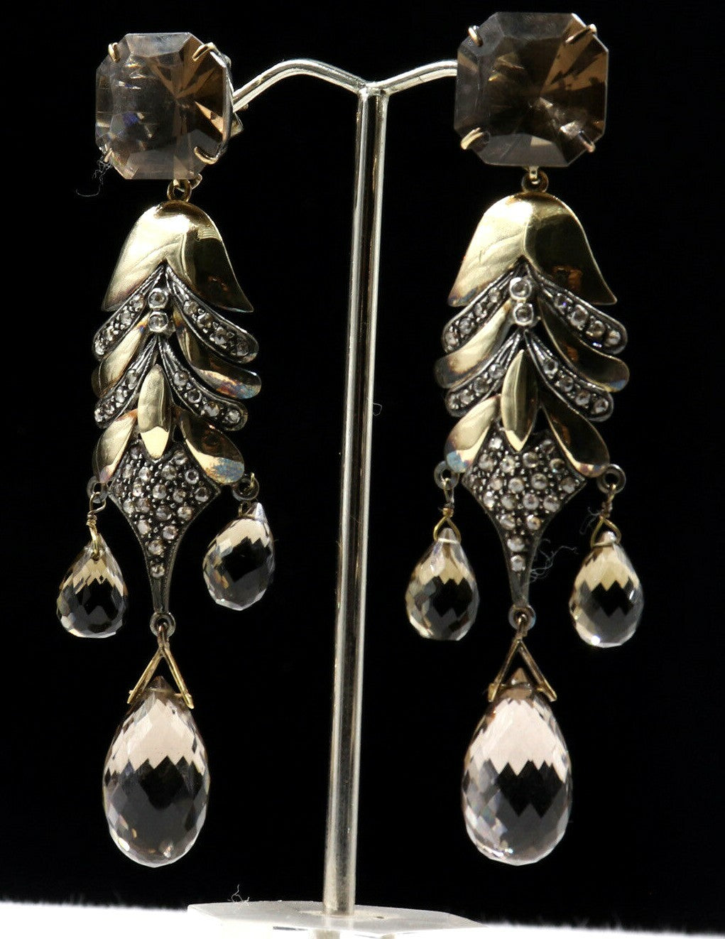 Certified Natural Smoky Quartz 141.9ct Natural Diamond Sterling Silver Earrings