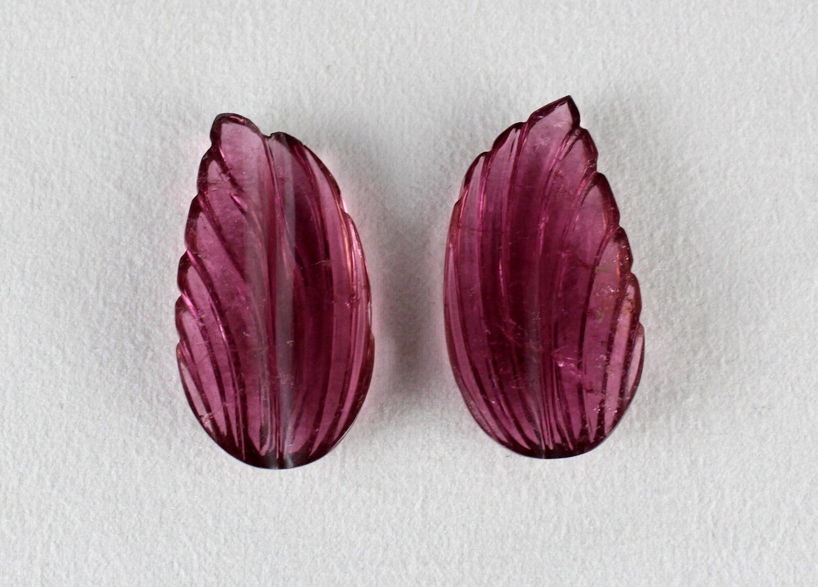 Certified Natural Rubellite Tourmaline 77.24ct Pear Leaf Engraved Earrings