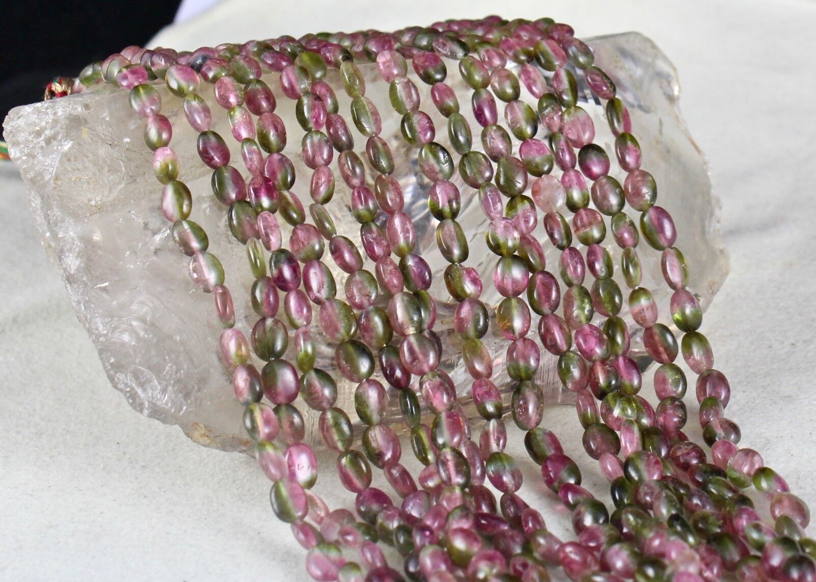 NATURAL BI COLORS MULTI TOURMALINE BEADS CABOCHON 456 CTS GEMSTONE NECKLACE