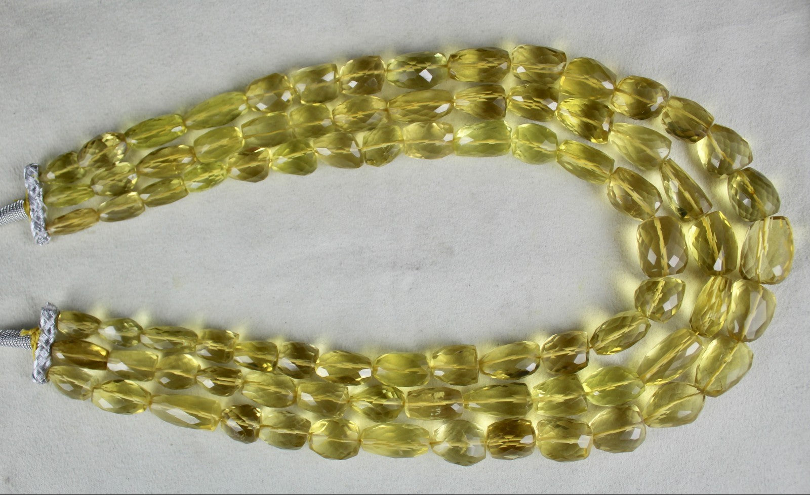 Natural Lemon Quartz Gemstone Necklace 1500ct 3 Line Faceted Nuggets Beads