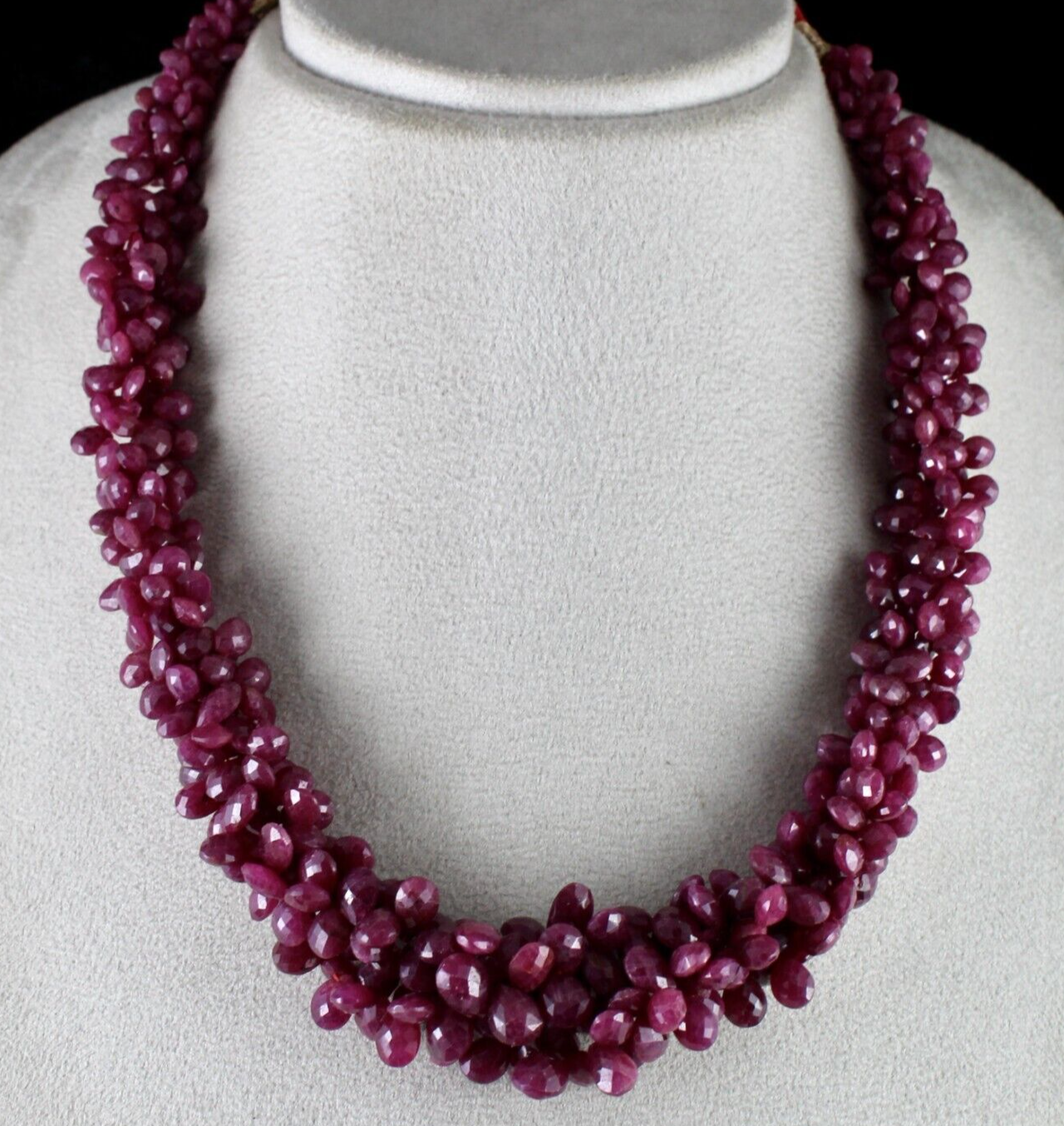 NATURAL CERTIFIED RUBY BEADS TEARDROPS 4 LINE 768 CTS GEMSTONE SILVER NECKLACE