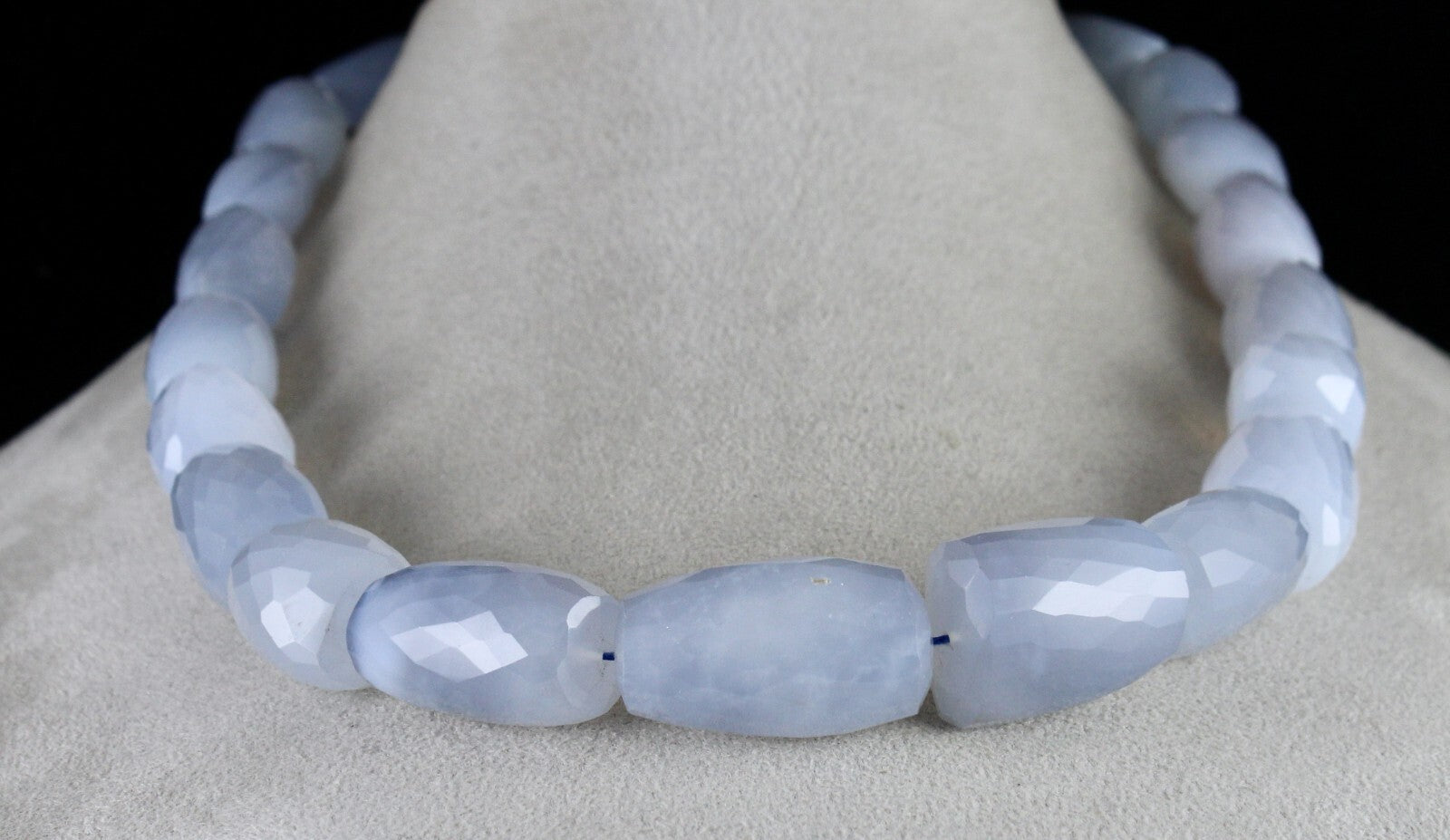 Certified Natural Blue Chalcedony 1065 Ct Faceted Beads Sterling Silver Necklace