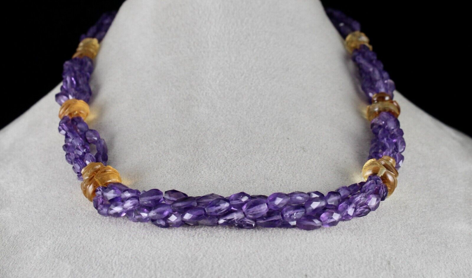 NATURAL AMETHYST FACETED CITRINE GANESHA CARVED BEADED 331 CTS DESIGNER NECKLACE