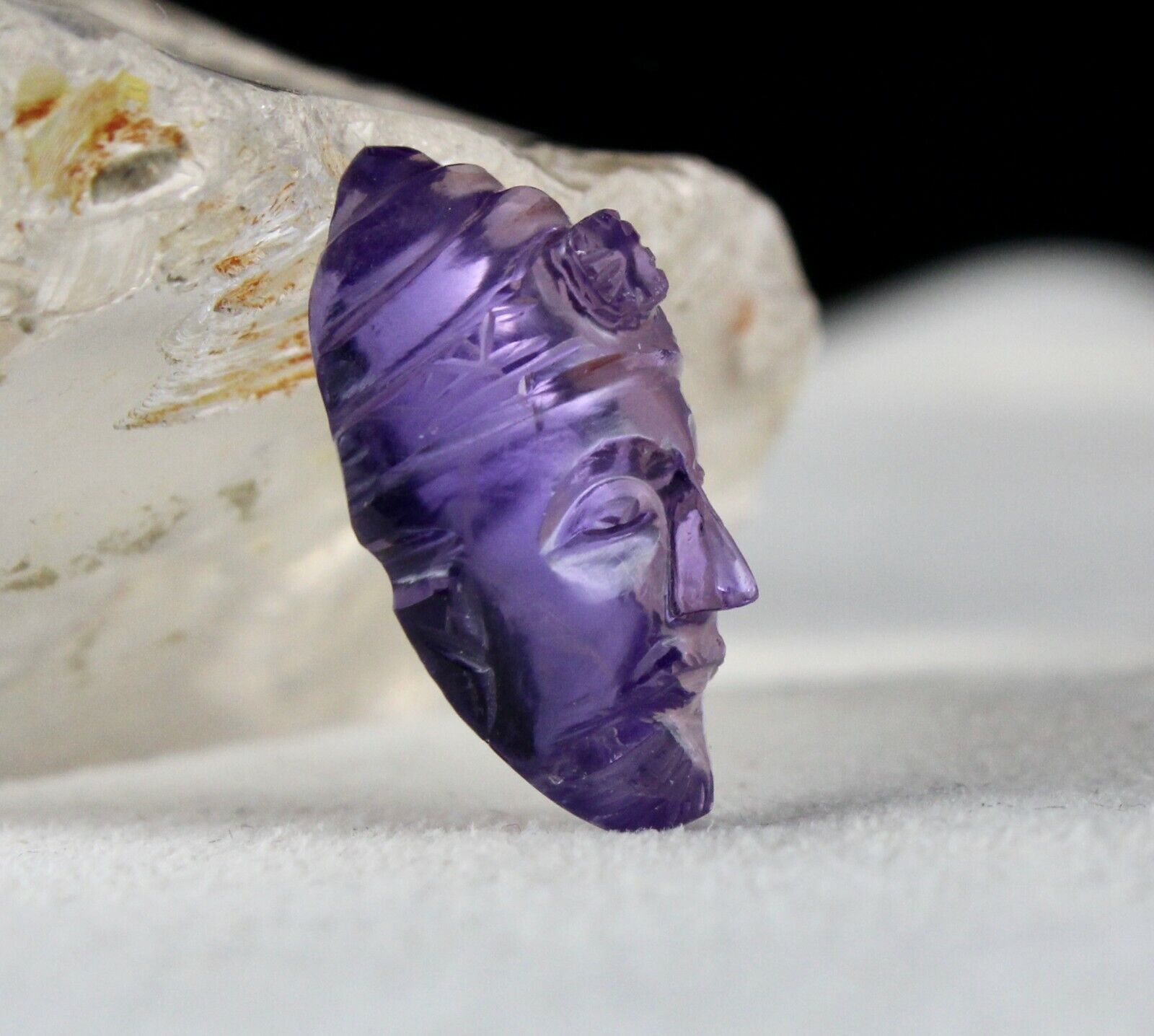 NATURAL AMETHYST CARVED FACE CABOCHON 15.32 CARATS GEMSTONE PENDANT DESIGNING